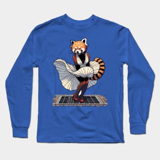 Red panda Elegance – The Iconic Fluttering Dress Illustration Long Sleeve T-Shirt